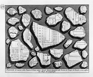 罗马古物，t. 1，图版 V。 古罗马和福尔马乌尔比斯地图。 The Roman antiquities, t. 1, Plate V.  Map of ancient Rome and Forma Urbis. (1756; Italy                     )，乔瓦尼·巴蒂斯塔·皮拉内西