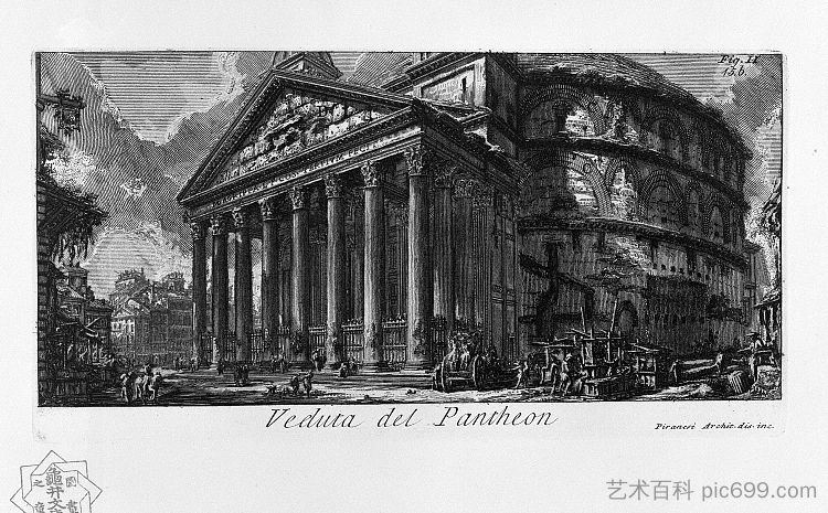 罗马古物，t.1，图版十四。万 神殿。 The Roman antiquities, t. 1, Plate XIV. Pantheon. (1756; Italy  )，乔瓦尼·巴蒂斯塔·皮拉内西