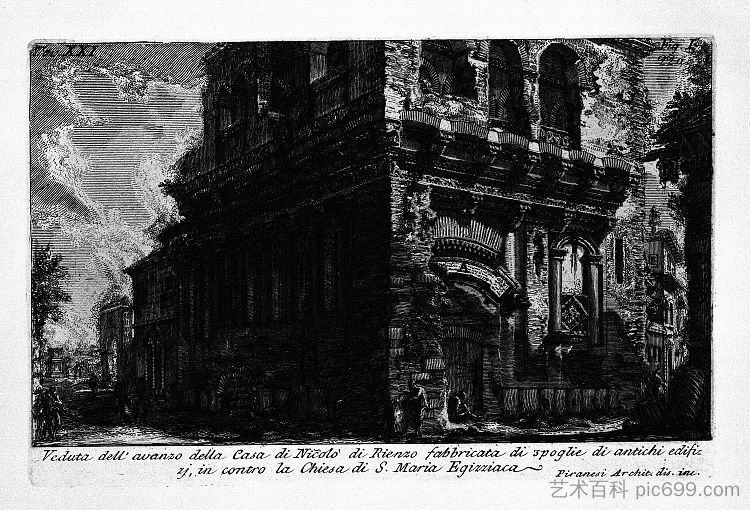 罗马古物,t. 1,图版 XX。卡萨德克雷森齐。 The Roman antiquities, t. 1, Plate XX. Casa dei Crescenzi. (1756; Italy ),乔瓦尼·巴蒂斯塔·皮拉内西