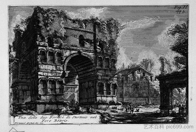 罗马古物，t. 1，图版二十一。雅努斯拱门。 The Roman antiquities, t. 1, Plate XXI. Arch of Janus. (1756; Italy  )，乔瓦尼·巴蒂斯塔·皮拉内西