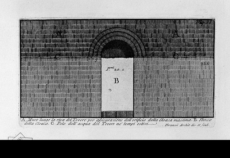 罗马古物，t. 1，图版二十二。千里马泄殖腔。 The Roman antiquities, t. 1, Plate XXII. Cloaca Maxima. (1756; Italy  )，乔瓦尼·巴蒂斯塔·皮拉内西