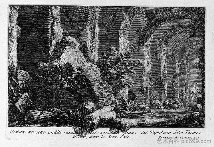 罗马古物,t. 1,图版二十七。七大殿。 The Roman antiquities, t. 1, Plate XXVII. The Seven Halls. (1756; Italy ),乔瓦尼·巴蒂斯塔·皮拉内西