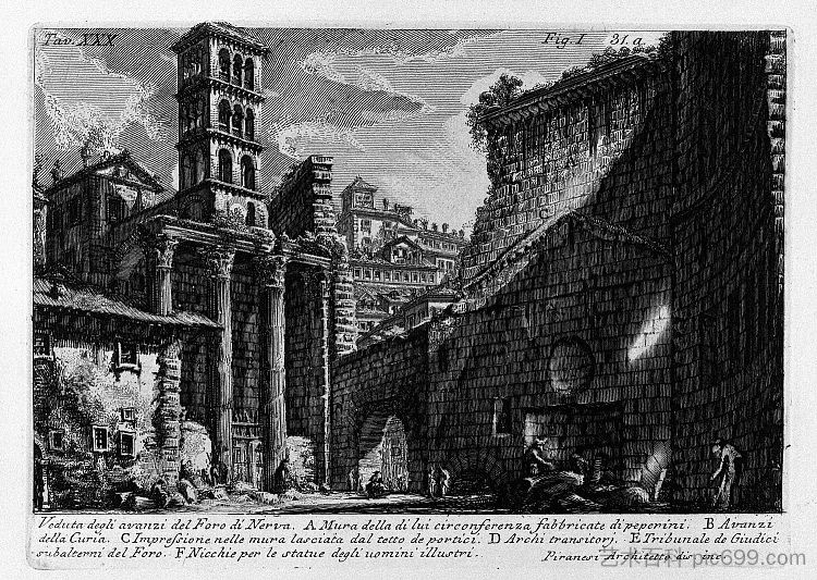 罗马古物,t. 1,图版 XXX。论坛神经。 The Roman antiquities, t. 1, Plate XXX. Forum Nervae. (1756; Italy ),乔瓦尼·巴蒂斯塔·皮拉内西