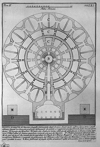 罗马古物，t. 2，图版 LXI。奥古斯都陵墓平面图。 The Roman antiquities, t. 2, Plate LXI. Plan of the Mausoleum of Augustus.，乔瓦尼·巴蒂斯塔·皮拉内西