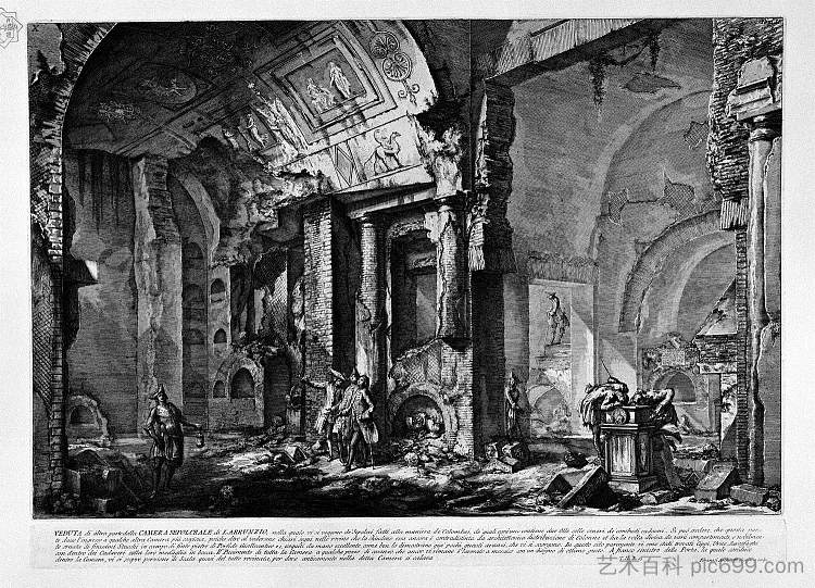 罗马古物，t. 2，图版 X. L. Arrunzio 及其家人墓室入口的视图 The Roman antiquities, t. 2, Plate X. View of the entrance of the burial chamber of L. Arrunzio and his Family (1756; Italy  )，乔瓦尼·巴蒂斯塔·皮拉内西