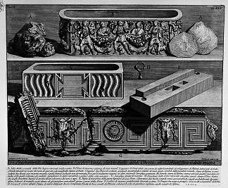 罗马古物，t. 2，图版 XLV。墙外圣塞巴斯蒂安教堂对面的墓室碎片（由巴尔博雕刻的人物）。 The Roman antiquities, t. 2, Plate XLV. Fragments of the burial chamber opposite the Church of St. Sebastian outside the walls (figures carved from Barbault).，乔瓦尼·巴蒂斯塔·皮拉内西
