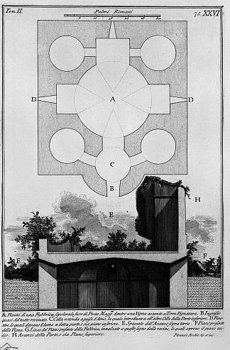 罗马古物，t. 2，图版二十六。大瓮的先前横截面和其他细节。 The Roman antiquities, t. 2, Plate XXVI. Previous cross-section of large urn and other details. (1756; Italy                     )，乔瓦尼·巴蒂斯塔·皮拉内西