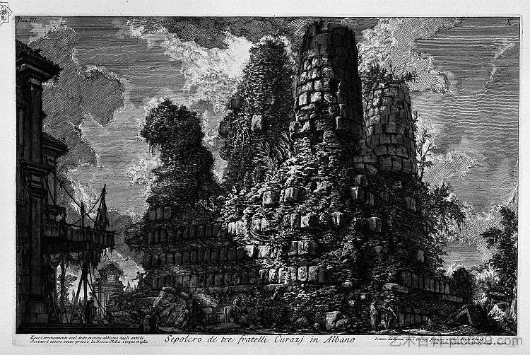 罗马古物,t. 3,图版 X. 阿尔巴诺库里亚兹三兄弟的坟墓。 The Roman antiquities, t. 3, Plate X. Tomb of the three brothers in Albano Curiazj.,乔瓦尼·巴蒂斯塔·皮拉内西