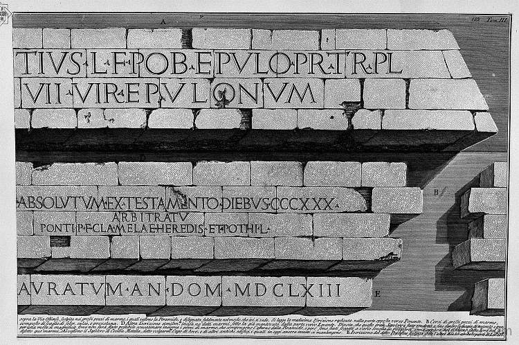 罗马古物，t. 3，图版 XLI。凯乌斯·塞斯提乌斯陵墓的注册。 The Roman antiquities, t. 3, Plate XLI. Registration of the Mausoleum of Caius Cestius.，乔瓦尼·巴蒂斯塔·皮拉内西