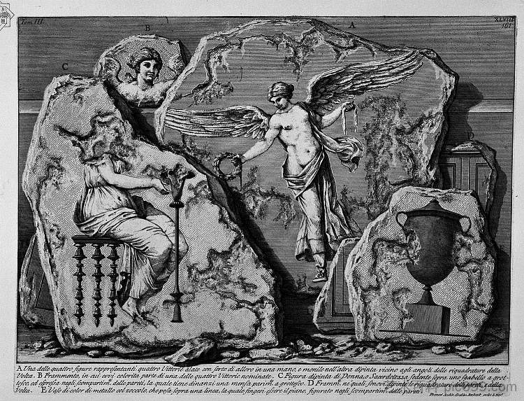 罗马古物,t. 3,图版 XLIX。上面房间墙壁的装饰细节。 The Roman antiquities, t. 3, Plate XLIX. Decorative details of the walls of the room above.,乔瓦尼·巴蒂斯塔·皮拉内西