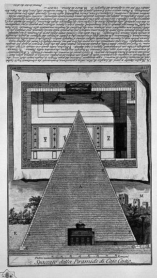 罗马古物，t. 3，图版 XLV。凯乌斯·塞斯提乌斯金字塔的横截面。 The Roman antiquities, t. 3, Plate XLV. Cross-section of the Pyramid of Caius Cestius.，乔瓦尼·巴蒂斯塔·皮拉内西