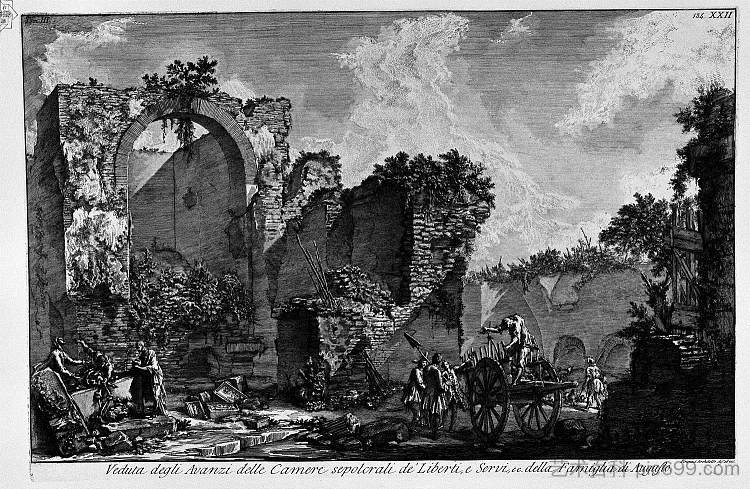 罗马古物，t. 3，图版二十二。查看上面的墓室遗迹。 The Roman antiquities, t. 3, Plate XXII. View the remains of burial chambers above.，乔瓦尼·巴蒂斯塔·皮拉内西