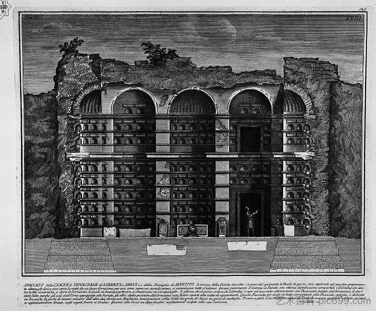 罗马古物，t. 3，图版二十三。以前墓室的剖面图。 The Roman antiquities, t. 3, Plate XXIII. Cutaway view of the previous burial chambers.，乔瓦尼·巴蒂斯塔·皮拉内西