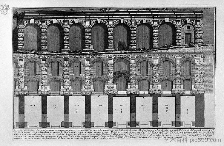 罗马古物，t. 4，图版 LIII。多米提安制作的野兽动物园地图。 The Roman antiquities, t. 4, Plate LIII. Map of the menagerie of wild beasts made ​​by Domitian.，乔瓦尼·巴蒂斯塔·皮拉内西