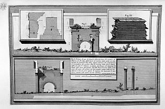 罗马古物，t. 4，图版 XLI。Portico d’Ottavia正面一侧的视图，其宽度和结构细节。 The Roman antiquities, t. 4, Plate XLI. View of one of the sides of the front of the Portico d`Ottavia, its width and construction details.，乔瓦尼·巴蒂斯塔·皮拉内西