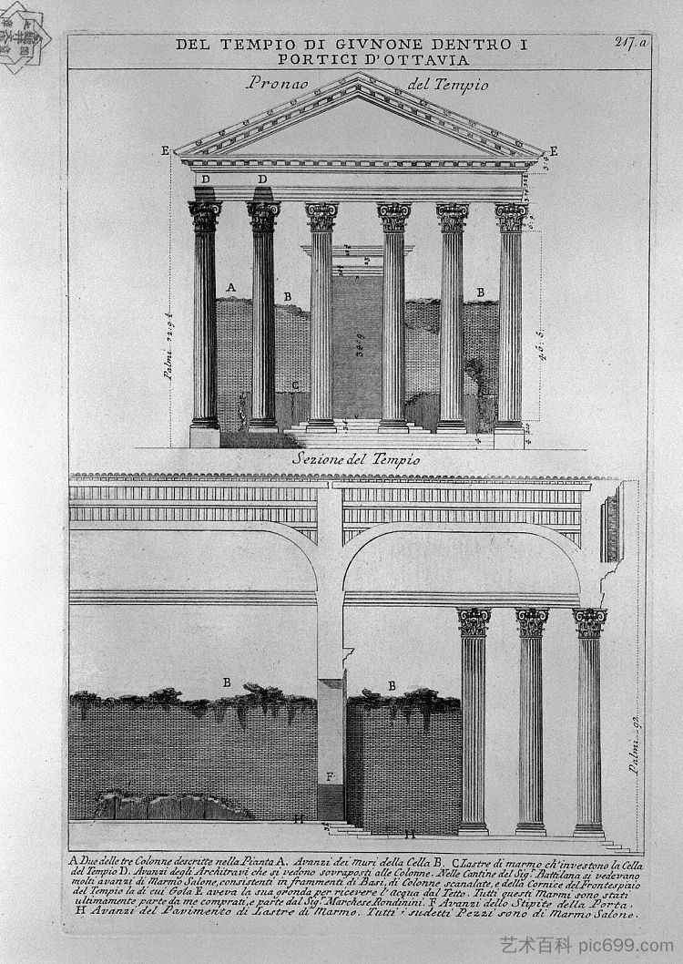罗马古物,t. 4,图版 XLV。奥塔维亚门廊的朱诺神庙。 The Roman antiquities, t. 4, Plate XLV. Temple of Juno in the Portico d`Ottavia.,乔瓦尼·巴蒂斯塔·皮拉内西