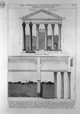 罗马古物，t. 4，图版 XLV。奥塔维亚门廊的朱诺神庙。 The Roman antiquities, t. 4, Plate XLV. Temple of Juno in the Portico d`Ottavia.，乔瓦尼·巴蒂斯塔·皮拉内西