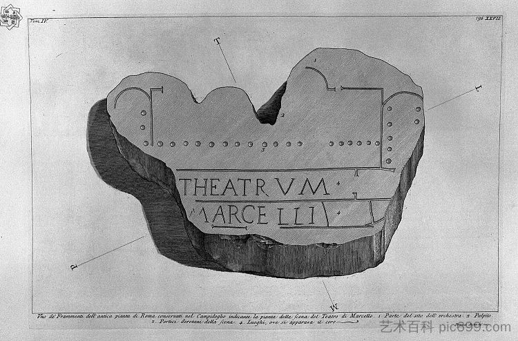 罗马古物,t. 4,图版二十六。马塞勒斯剧院的另一个计划。 The Roman antiquities, t. 4, Plate XXVI. Another plan of the Theatre of Marcellus.,乔瓦尼·巴蒂斯塔·皮拉内西