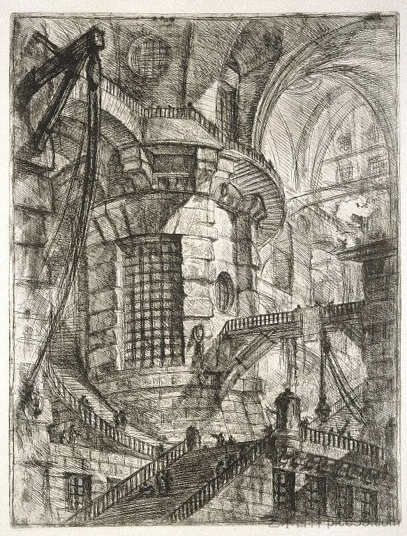 圆塔，图版三，来自“Carceri d'Invenzione” The Round Tower, plate III from `Carceri d`Invenzione` (1749)，乔瓦尼·巴蒂斯塔·皮拉内西