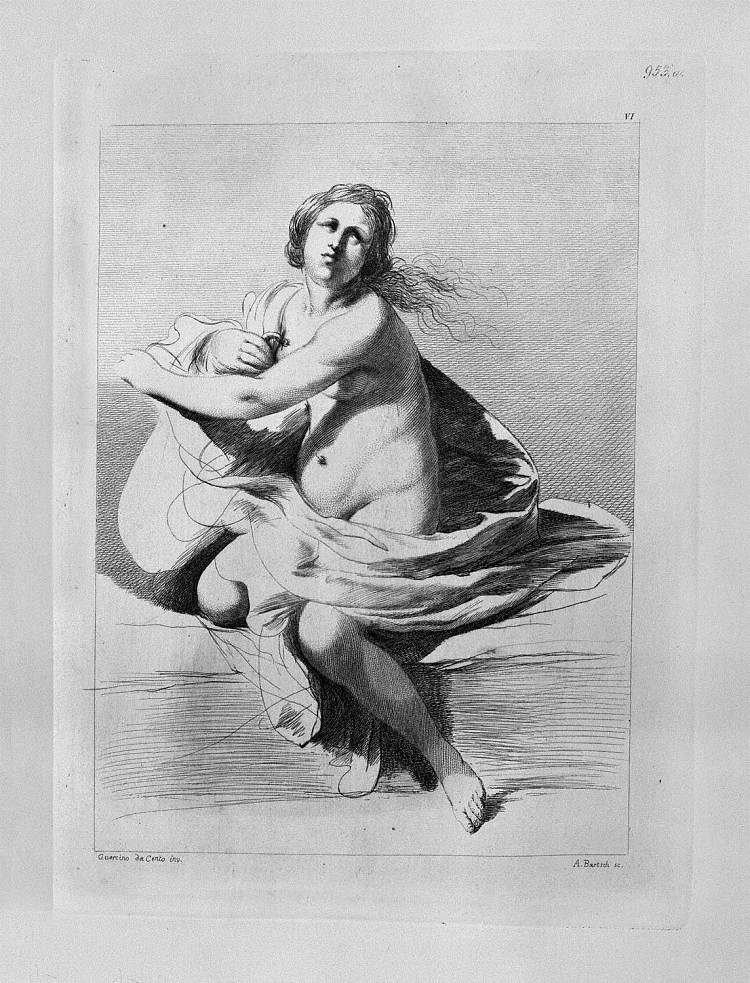 研究：半身材，双臂交叉，来自格尔奇诺 Study for the Adulteress: half figure with folded arms, from Guercino，乔瓦尼·巴蒂斯塔·皮拉内西