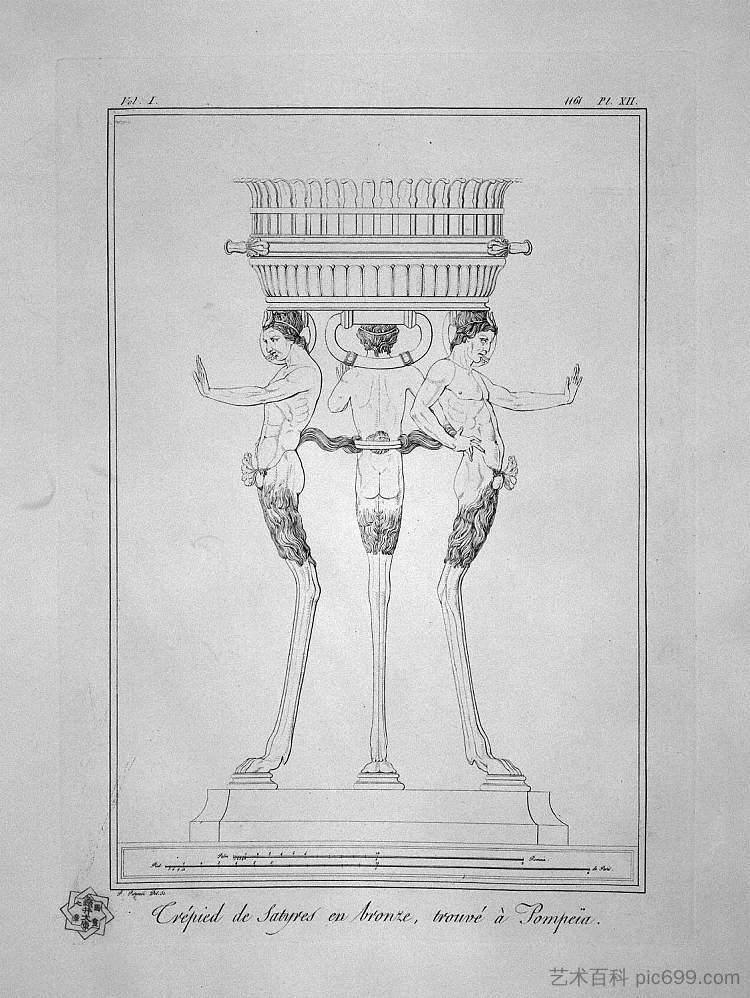 带色狼的三脚架，在庞贝城发现（包括轮廓） Tripod with satyrs, found at Pompeii (inc. in outline)，乔瓦尼·巴蒂斯塔·皮拉内西