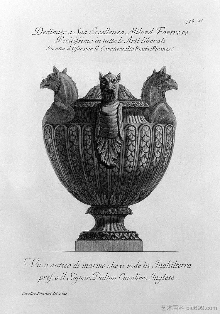 带有古老大理石狮鹫和罗纹的花瓶 Vase with ancient marble griffins and ribbing,乔瓦尼·巴蒂斯塔·皮拉内西