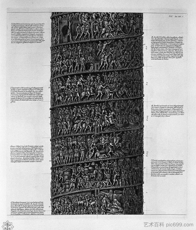 安东尼柱主立面的视图，六张桌子 View of main facade of the Antonine column, in six tables，乔瓦尼·巴蒂斯塔·皮拉内西