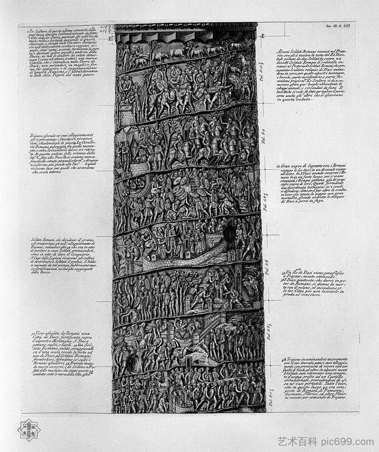 图拉真柱主立面视图，六块板在一起 View of main facade of the Trajan Column, six boards together，乔瓦尼·巴蒂斯塔·皮拉内西