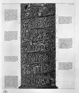 图拉真柱主立面视图，六块板在一起 View of main facade of the Trajan Column, six boards together，乔瓦尼·巴蒂斯塔·皮拉内西