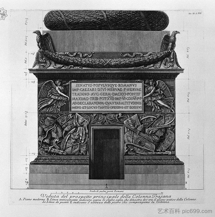 图拉真柱主立面视图,六块板在一起 View of main facade of the Trajan Column, six boards together,乔瓦尼·巴蒂斯塔·皮拉内西
