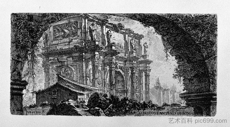 奥古斯都·达奥斯塔拱门的景色(由R,F inc Piranesi提供) View of the Arch of Augustus d`Aosta (dis Newdigate by R, F inc Piranesi),乔瓦尼·巴蒂斯塔·皮拉内西