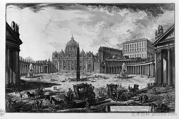 梵蒂冈圣彼得广场大教堂的景色 View of the Basilica of St. Peter`s Square at the Vatican,乔瓦尼·巴蒂斯塔·皮拉内西
