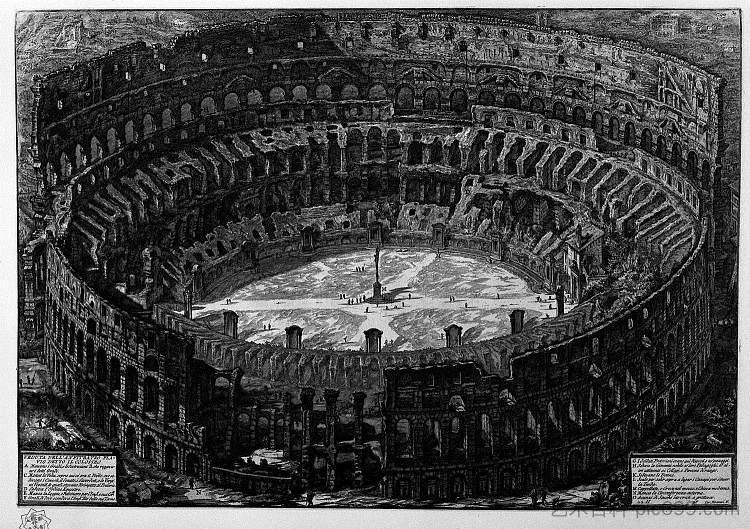 弗拉维安圆形剧场的景色,称为斗兽场(一种鸟) View of the Flavian Amphitheatre, called the Coliseum (a bird),乔瓦尼·巴蒂斯塔·皮拉内西