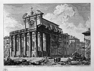 坎波瓦奇诺的安东尼努斯神庙和傅天娜神庙的景色 View of the Temple of Antoninus and Faustina in the Campo Vaccino，乔瓦尼·巴蒂斯塔·皮拉内西