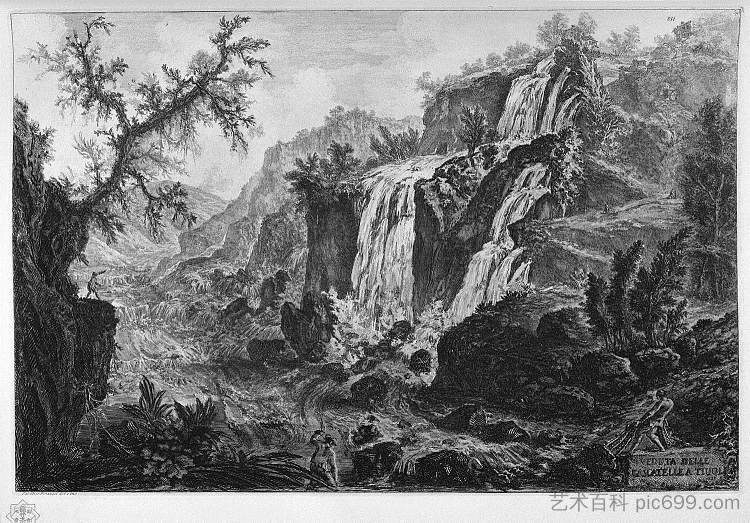 蒂沃利瀑布的景色 View of the waterfalls at Tivoli,乔瓦尼·巴蒂斯塔·皮拉内西