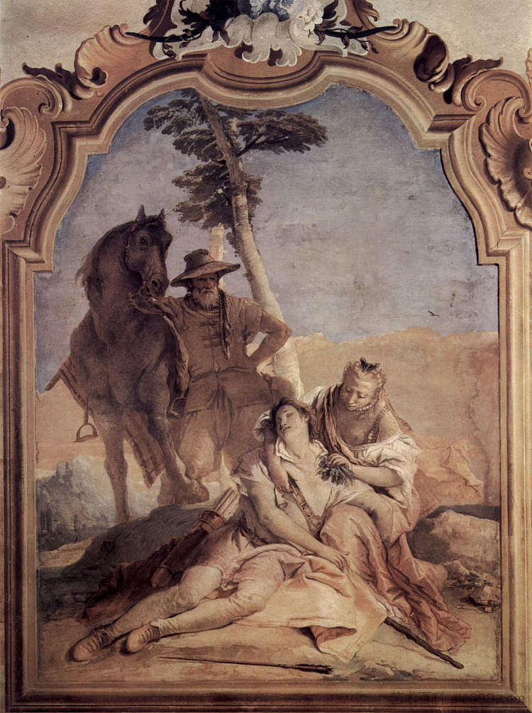 当归,由牧羊人陪同,牧羊人用草药照顾美多鲁斯 Angelica, accompanied by a shepherd who cares Medorus with herbs (1757),乔万尼·巴蒂斯塔·提埃波罗