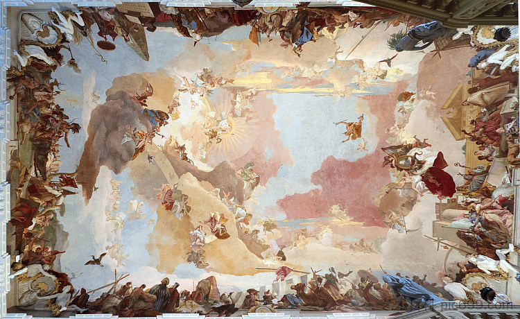 维尔茨堡住宅的天花板壁画 Ceiling fresco at Würzburg Residence (1752 - 1753; Würzburg,Germany  )，乔万尼·巴蒂斯塔·提埃波罗