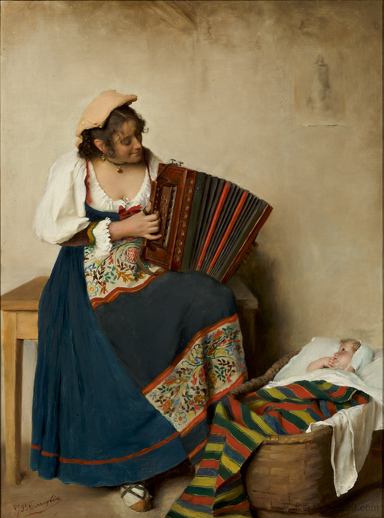 意大利妇女为宝宝演奏手风琴 Italian woman plays the accordion for her baby (c.1890 - 1900; Italy  )，乔凡尼·巴蒂斯塔·莫罗尼