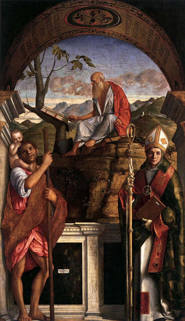 圣杰罗姆、圣克里斯托弗和圣奥古斯丁 St. Jerome, St. Christopher and St. Augustine (1513),乔凡尼·贝利尼