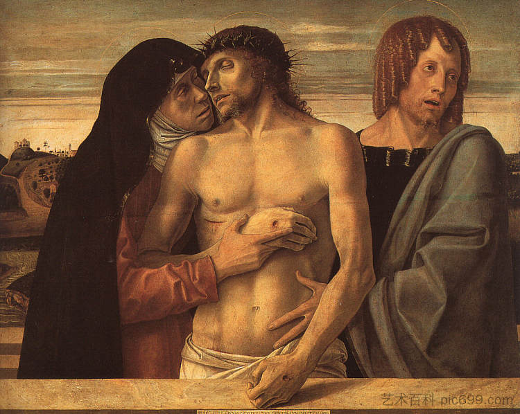 由麦当娜和圣约翰支持的死基督 Dead Christ Supported by Madonna and St. John (1460)，乔凡尼·贝利尼