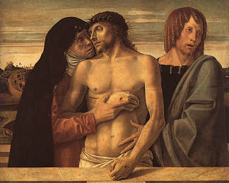 由麦当娜和圣约翰支持的死基督 Dead Christ Supported by Madonna and St. John (1460)，乔凡尼·贝利尼