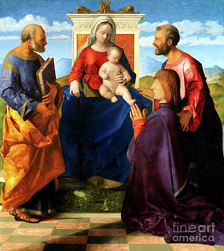 麦当娜和孩子与彼得和保罗以及捐赠者登基 Madonna and Child Enthroned with Peter and Paul and a Donor，乔凡尼·贝利尼