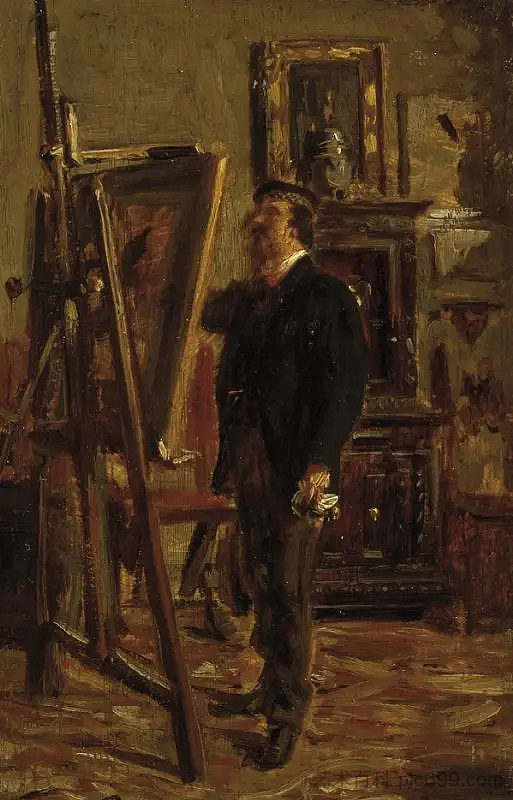 克里斯蒂亚诺·班蒂在画架上 Cristiano Banti at the easel (1865)，乔瓦尼·波尔蒂尼