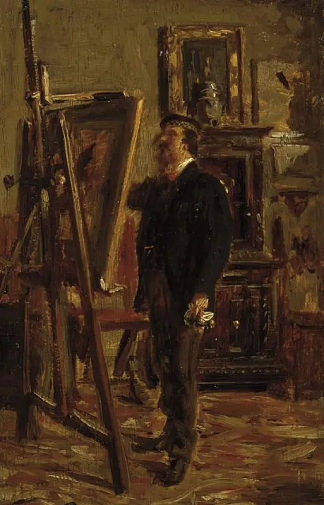 克里斯蒂亚诺·班蒂在画架上 Cristiano Banti at the easel (1865)，乔瓦尼·波尔蒂尼