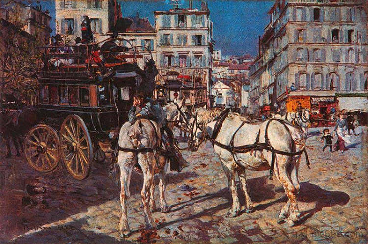 巴黎皮加勒广场的综合巴士 Omnibus in Place Pigalle in Paris (1882),乔瓦尼·波尔蒂尼