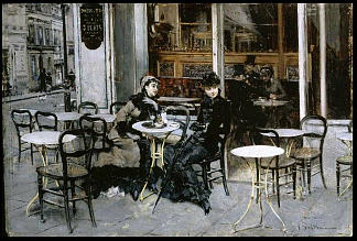 咖啡馆的对话 Conversation at the Cafe (c.1879)，乔瓦尼·波尔蒂尼