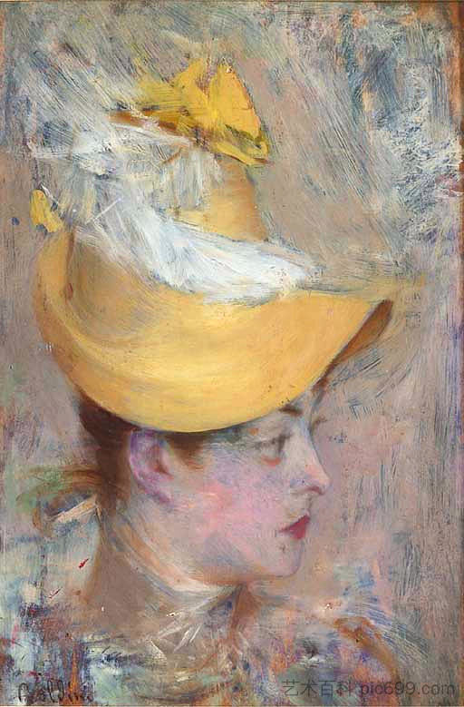 黄袖女士的头 Head of a Lady with Yellow Sleeve (1890)，乔瓦尼·波尔蒂尼