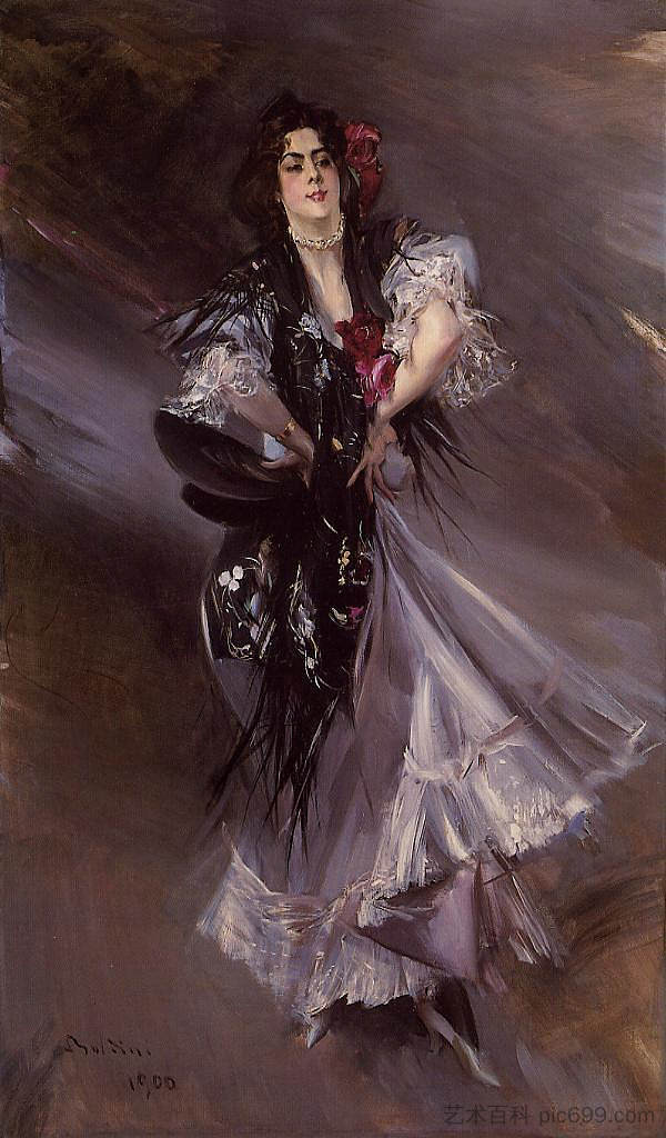 安妮塔·德拉费里肖像 - 西班牙舞者 Portrait of Anita de la Ferie - The Spanish Dancer (1900)，乔瓦尼·波尔蒂尼