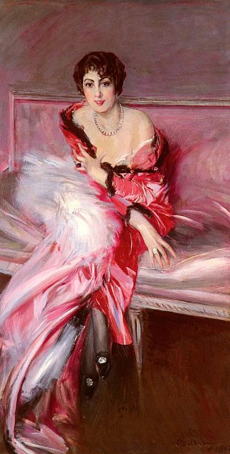 红衣茱莉亚夫人的肖像 Portrait Of Madame Juillard In Red (1912)，乔瓦尼·波尔蒂尼