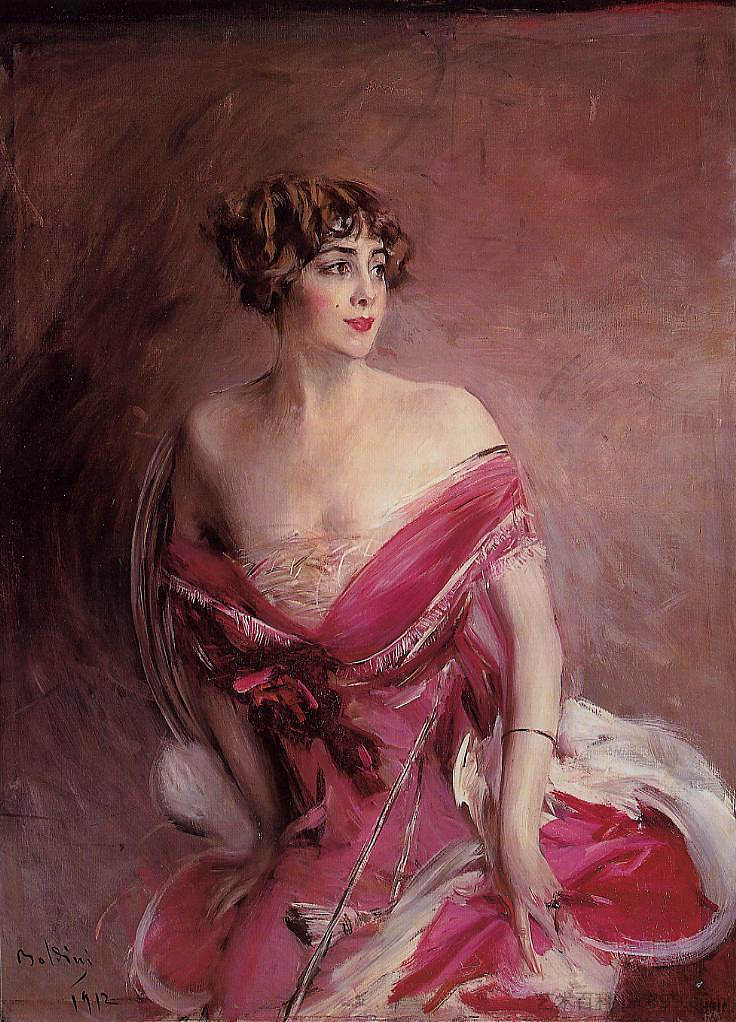 Mlle de Gillespie 的肖像 - La Dame de Biarritz Portrait of Mlle de Gillespie - La Dame de Biarritz (1912)，乔瓦尼·波尔蒂尼